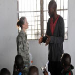 Air Force Staff Sgt. Amber Weaver conducts training to members of the Democratic Republic of the Congo?s armed forces (FARDC) quick response force