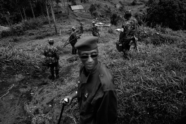 Renegade general Laurent Nkunda at his military base in the hills of Kichanga, Democratic Republic of Congo.  2007 Marcus Bleasdale