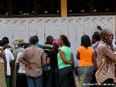 Voters at a polling station in Kinshasa on Monday