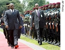 Joseph Kabila reviews the troops at the start of his inaugural ceremony at the Presidential Palace in Kinshasa, 6 Dec. 2006<br /><br />