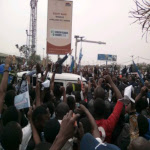 Senator Jean-Pierre Bemba meets supporters at the N'djili airport upon his return to Kinshasa