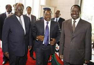 Presidents Joseph Kabila and Mwai Kibaki meet at Harambee House in Nairobi, Kenya