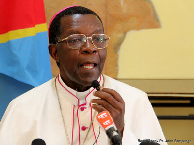 Msgr. Nicolas Djomo during the press conference in Kinshasa on Sunday