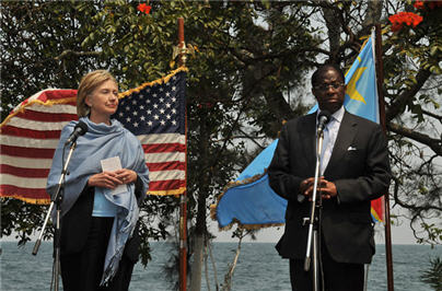 Tambwe Mwamba and Hillary Clinton after meeting with President Joseph Kabila