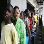 Voters await their turn to cast ballots